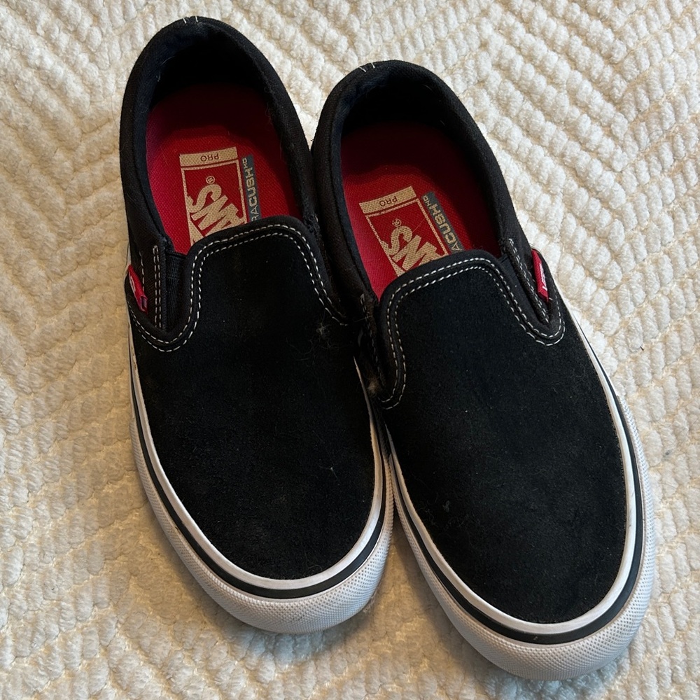 Vans Ladies Black and White Slip-On Sneakers Size 5